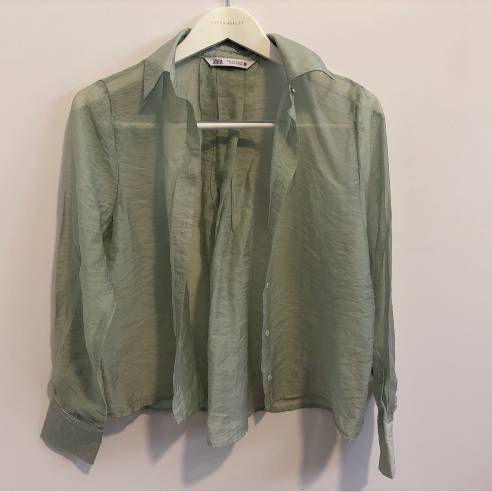 Zara Sage Green Button-Up Shirt